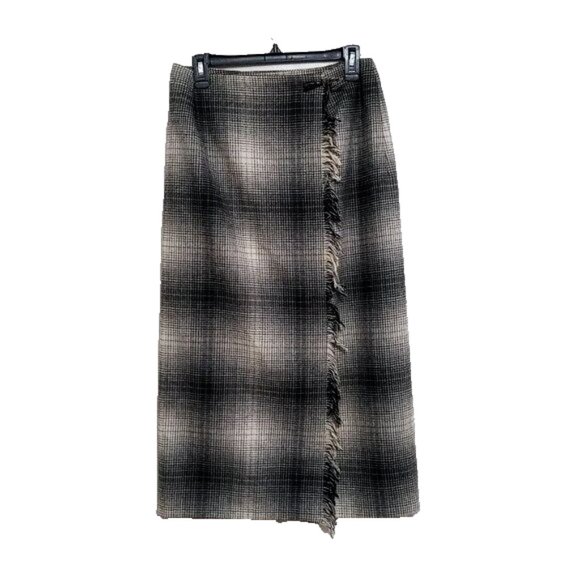 Daniel Hechter Long Skirt Size 10 Dark Academia Vintage Black Beige Plaid - Picture 1 of 6
